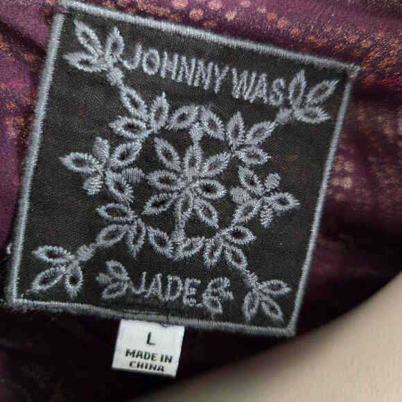 Johnny Was Jade Alicante L 100% Silk Dress XL Tunic Mini Ruffled Purple Tropical - Picture 8 of 9